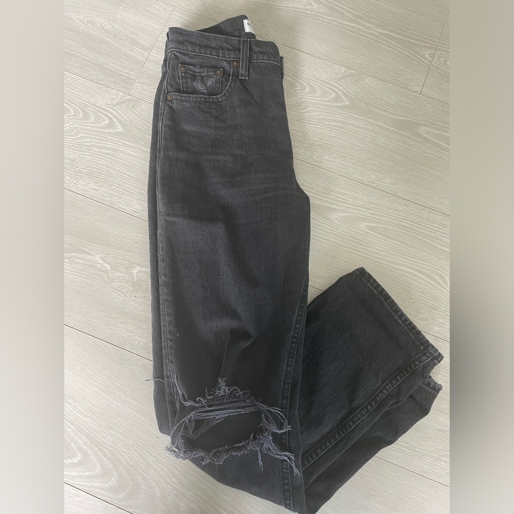 Abercrombie 90s straight ultra high rise black jeans.